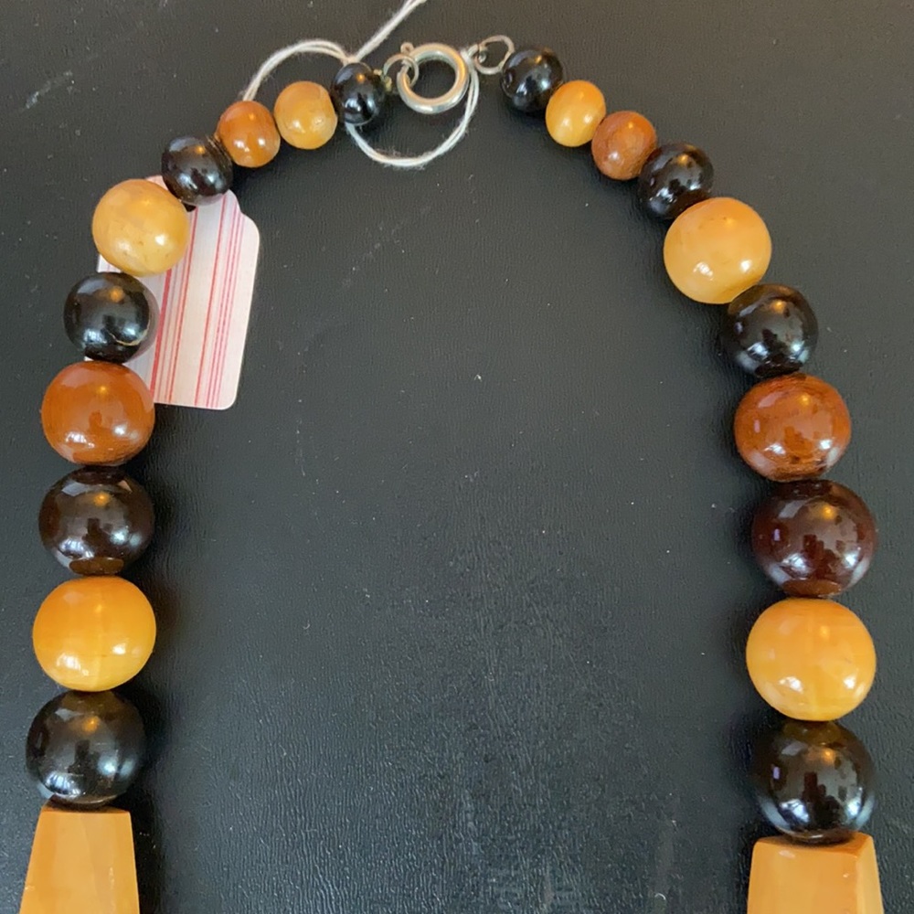 Brown tan wood beaded multi strand necklace - Picture 8 of 11